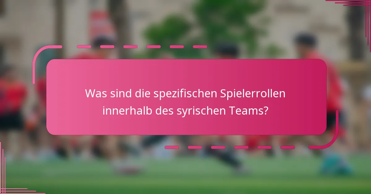 Was sind die spezifischen Spielerrollen innerhalb des syrischen Teams?