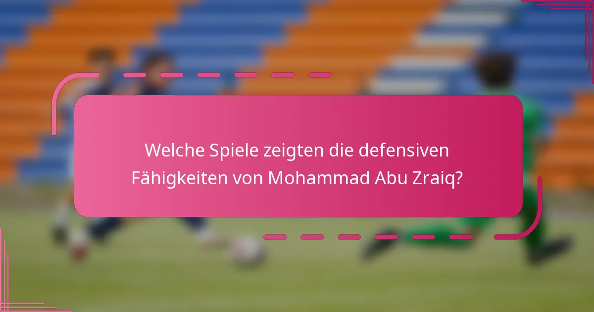 Welche Spiele zeigten die defensiven Fähigkeiten von Mohammad Abu Zraiq?